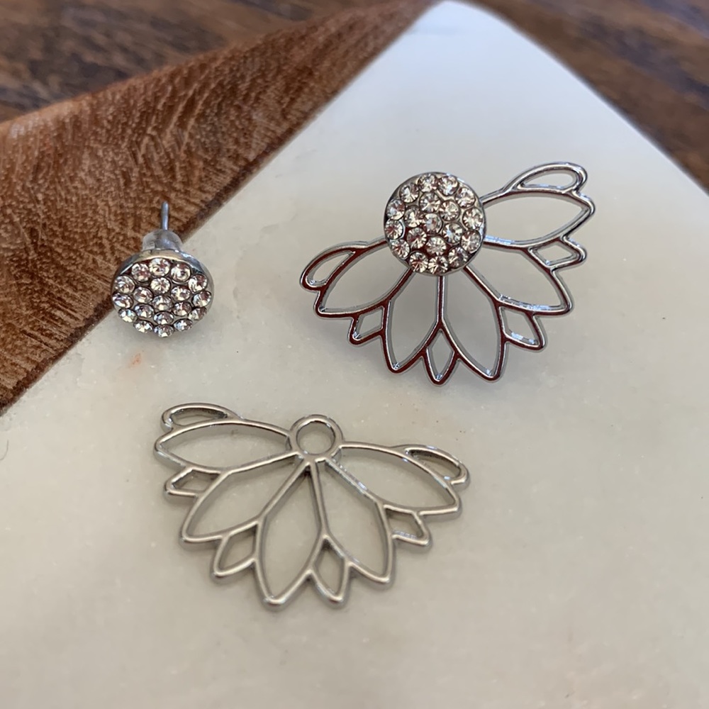 Silver Rhinestone Lotus Earring Jacket